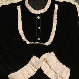 Zara size XXL black velvet dress with white ruffle detail/floral buttons
